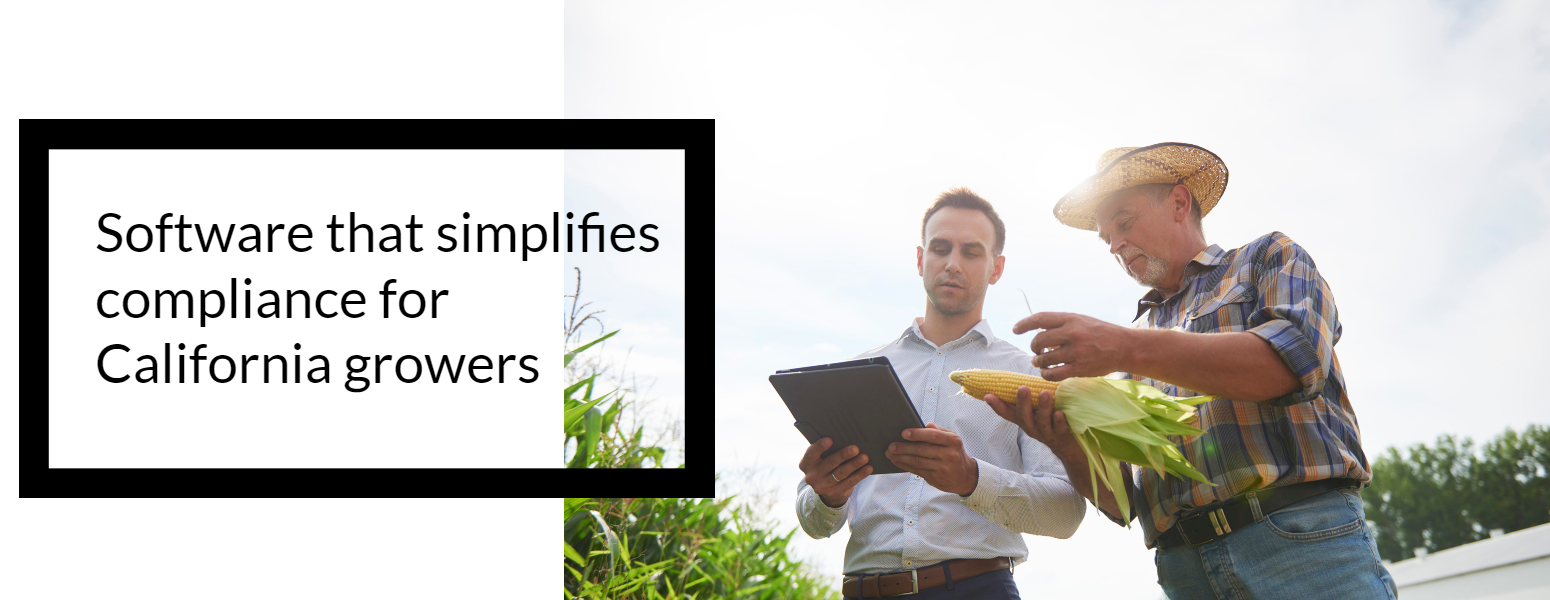 Farmer and businessman with tablet and corn cob on the field software that simplifies compliance